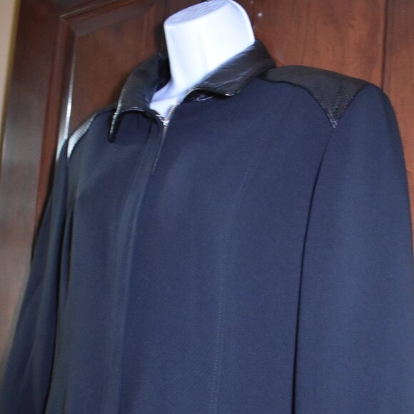 Women’s Black Blazer Jacket Size Large Faux Leather Trim Full Zip Chic Office - Picture 4 of 15